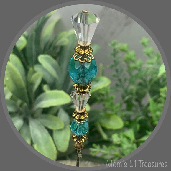 Turquoise Blue & Clear Crystal - Gold Tone Findings- 6” Pin • Hatpin • 4/25 - Picture 5 of 11